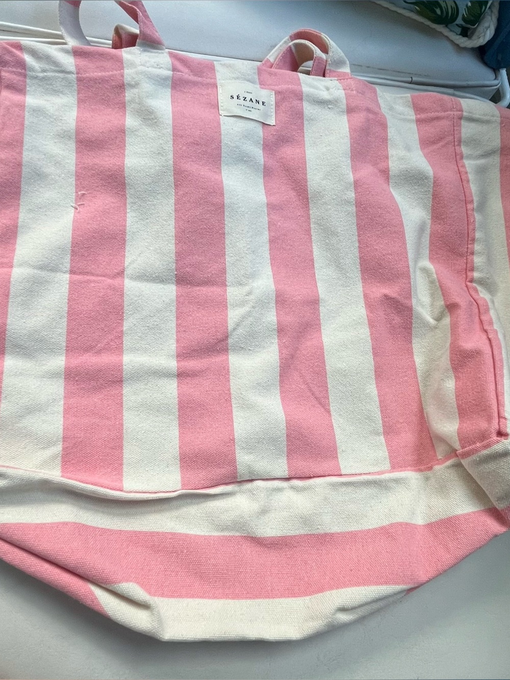 Sézane NWT Pink & Cream wide Striped Tote Bag